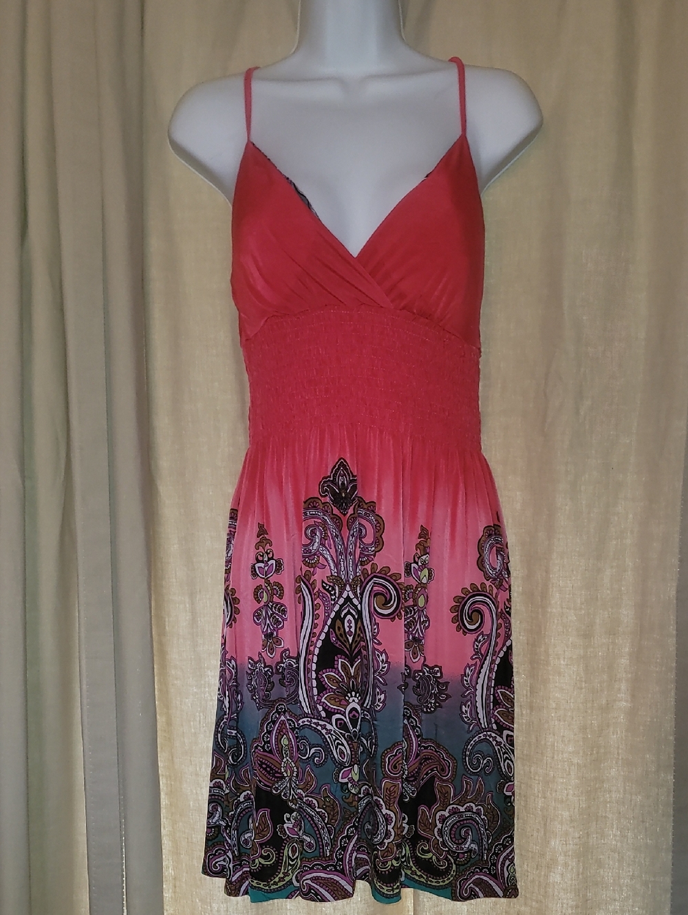 Chesley Pink Ombre Paisley Smocked Midi Dress